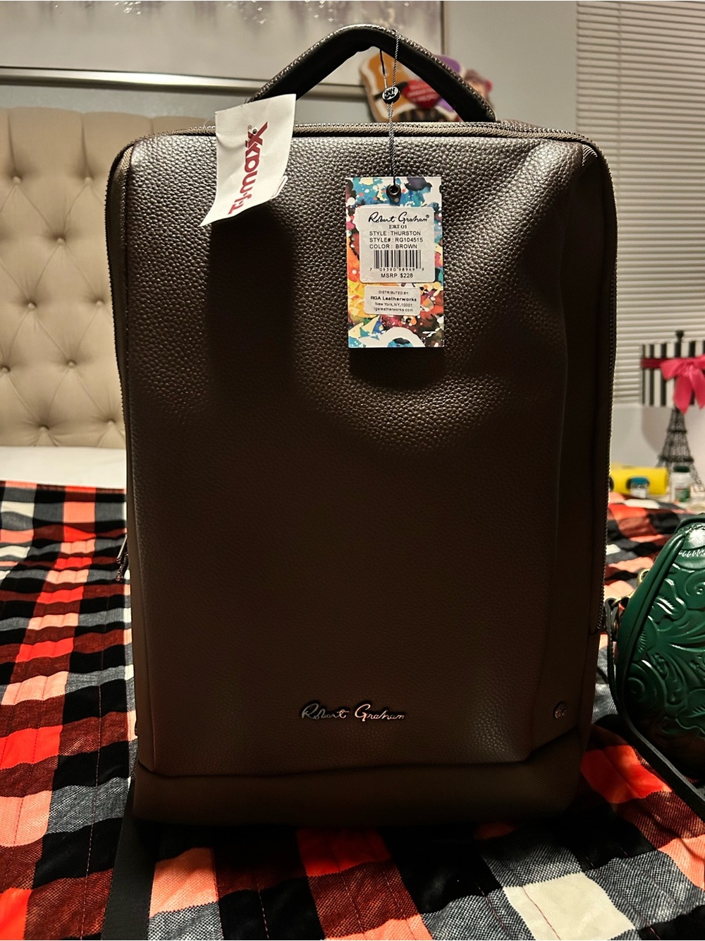 Robert Graham Chocolate Brown Pebble Leather Laptop Backpack